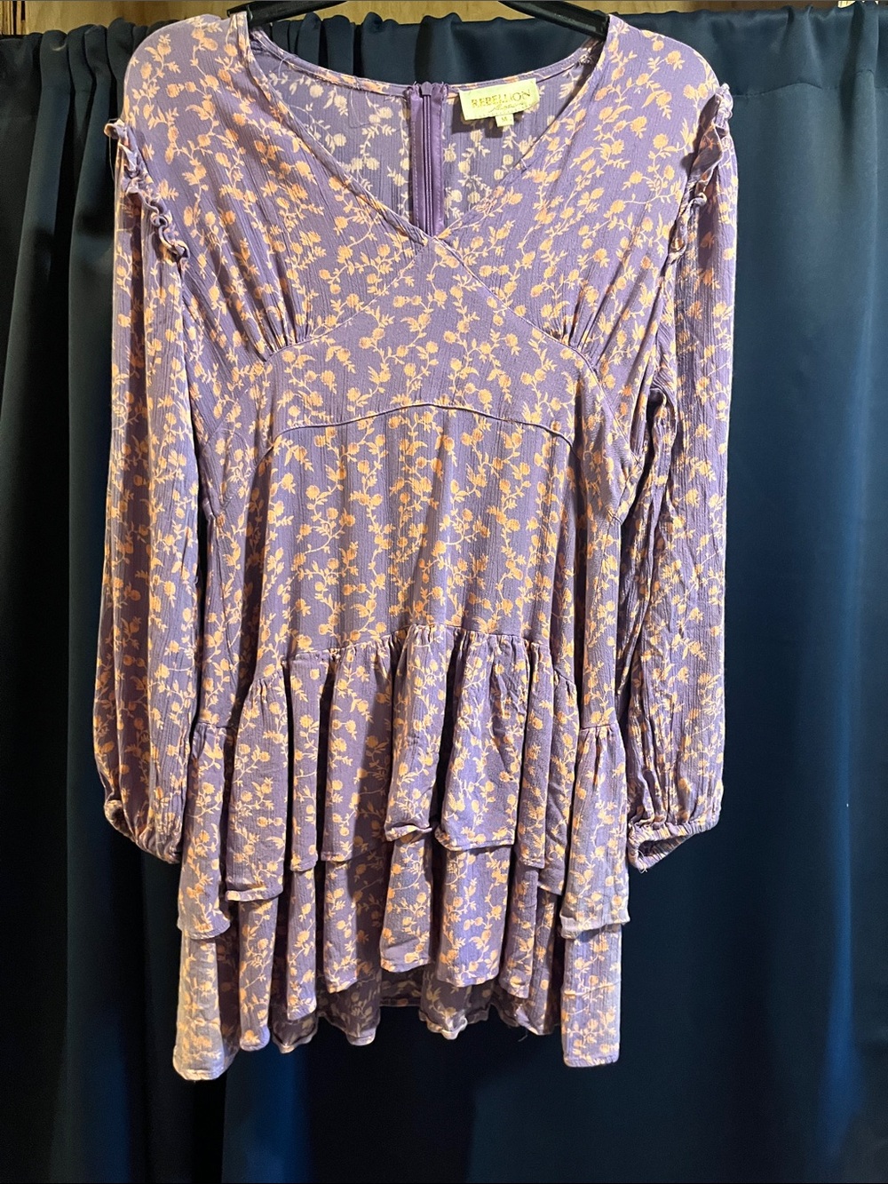 Rebellion Lavender and Cream Floral Tiered Ruffle Dress